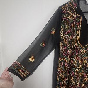 Indian black embroidered kurta tunic one size